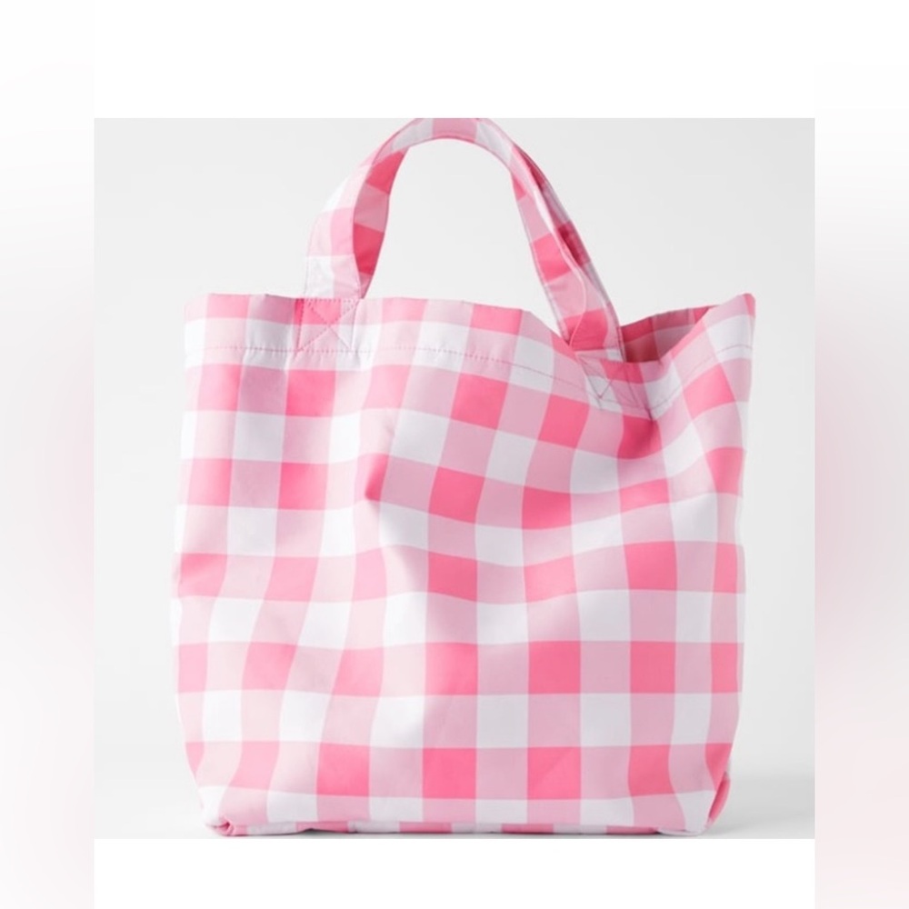 EUC Zara pink checkered tote bag / Gingham - Picture 1 of 11